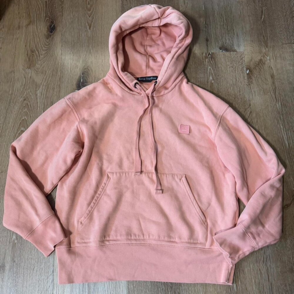 Acne Studios Ferris Face‎ Logo Salmon Pink Pullover Hoodie Size XXS